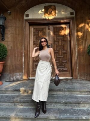 Alternative view of Δερμάτινη Eco Φούστα Creme