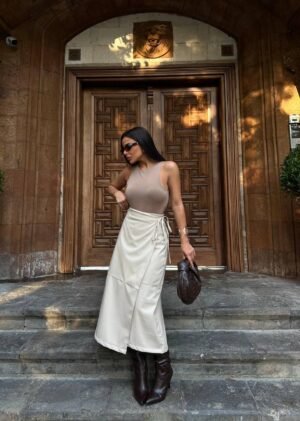 Δερμάτινη Eco Φούστα Creme