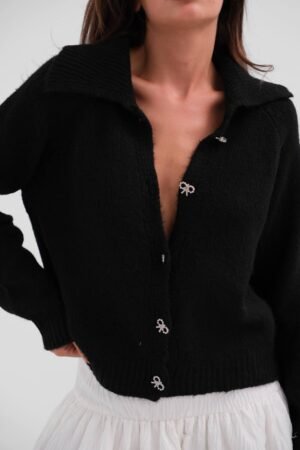 Πλεκτή Ζακέτα Μαύρη με Διαμαντένια κουμπία