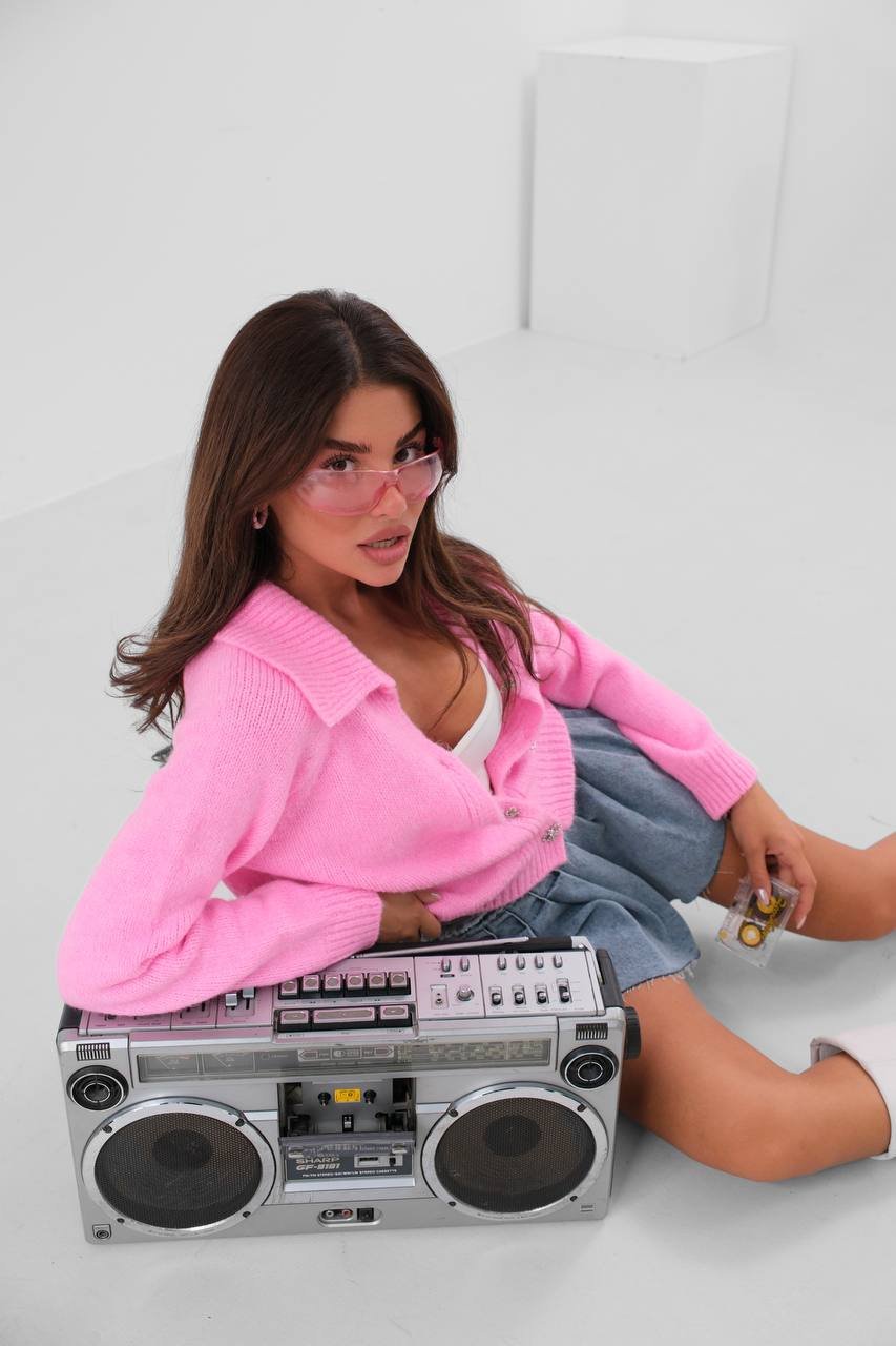 Πλεκτή Ζακέτα Ροζ με Διαμαντένια κουμπία - Image 7