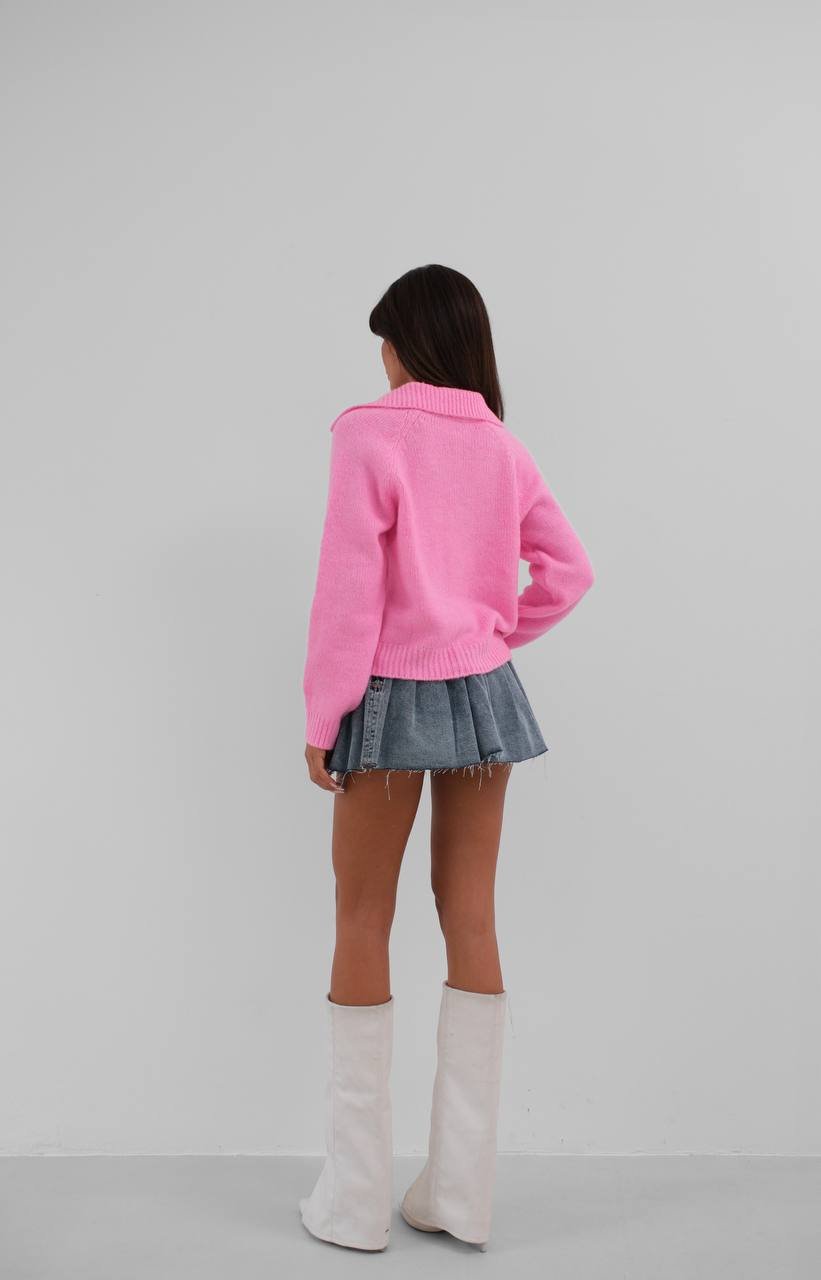 Πλεκτή Ζακέτα Ροζ με Διαμαντένια κουμπία - Image 3