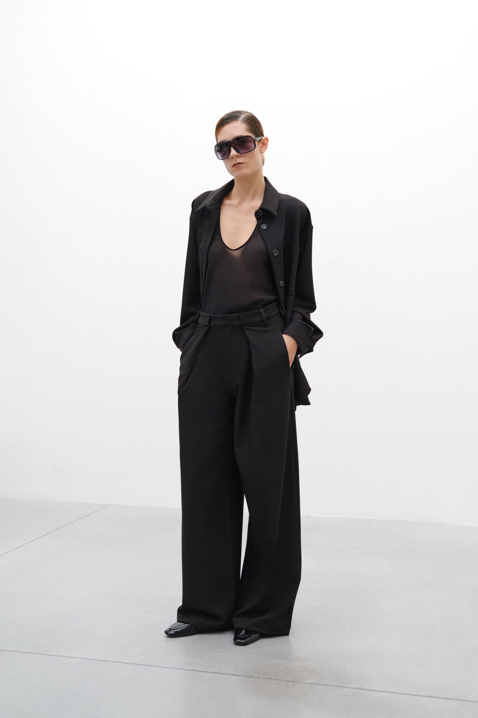 Wide-Leg Tailored Παντελόνι Μαύρο