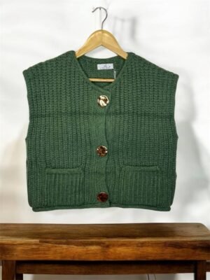 Alternative view of Chic Knit Vest with Gold Details Πράσινο