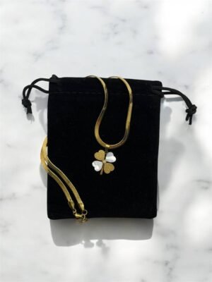 Χρυσό Κολιέ με Τετράφυλλο και Τριφύλλι για Τύχη