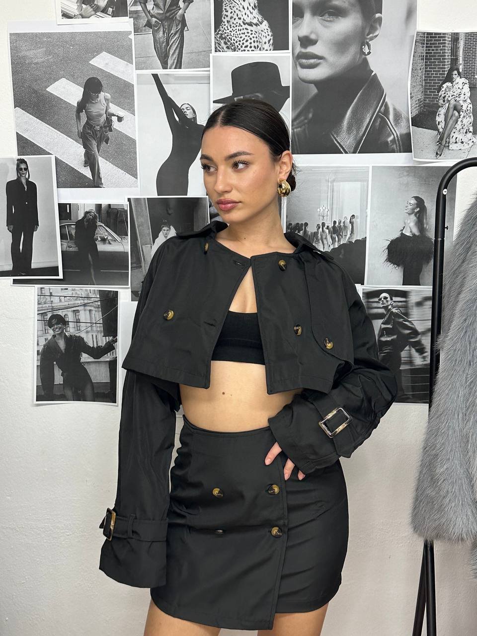 Cropped Black Trench Set - Image 6