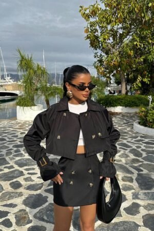 Cropped Black Trench Set