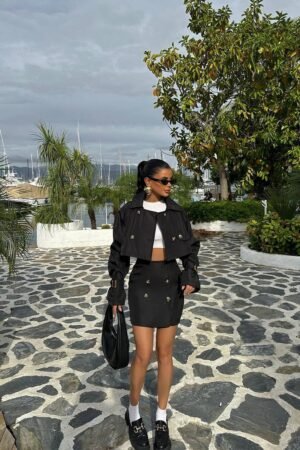 Alternative view of Cropped Black Trench Set