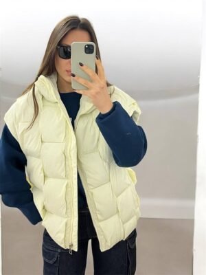 Λευκό Αμάνικο Puffer Μπουφάν