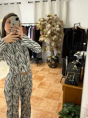 Ζεβρέ Μπλούζα Γκρί & Λευκό