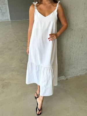 Alternative view of White Breeze - Βαμβακερό Maxi Φόρεμα