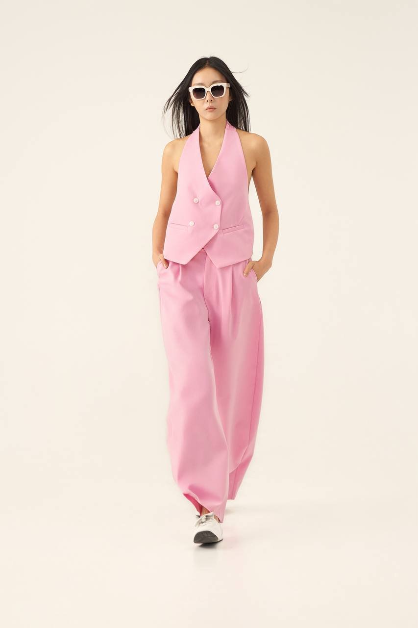 Γιλέκο με Ανοιχτή Πλάτη και Δέσιμο στον Αυχένα Ροζ - Image 3