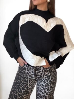 Μαύρο Πουλόβερ με Σατέν Καρδιά Onesize