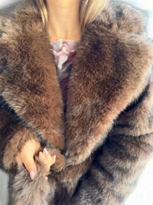 Alternative view of Eco Γούνα με ζώνη Maxi Dark Brown