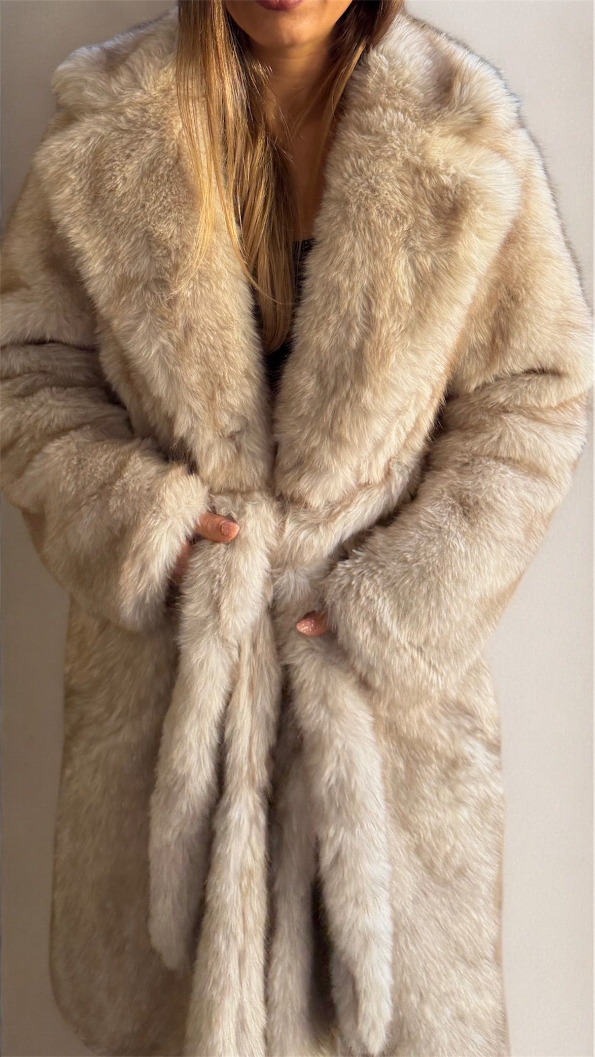 Eco Γούνα με ζώνη Maxi Crème - Image 2