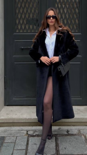 Παλτό με eco γούνα Μαύρο