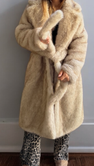 Eco Γούνα με ζώνη Maxi Crème