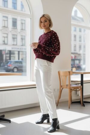 Πλεκτό Pearl Charm Knit με Διακοσμητικές Πέρλες