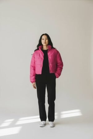 Γυναικείο Κοντό Puffer Μπουφάν Ροζ