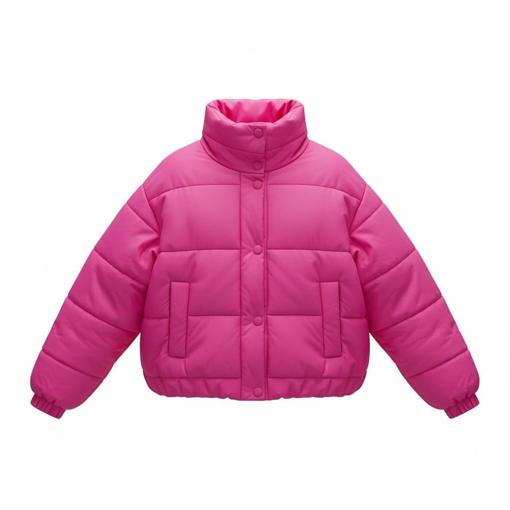 Γυναικείο Κοντό Puffer Μπουφάν Ροζ - Image 2