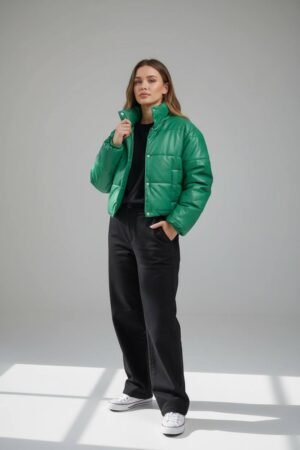 Alternative view of Γυναικείο Κοντό Puffer Μπουφάν Πρασινο