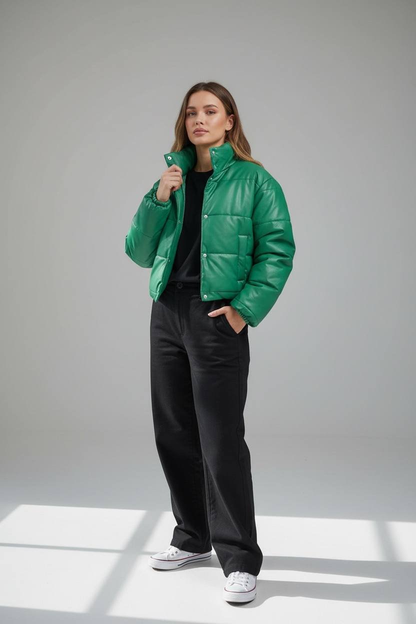Γυναικείο Κοντό Puffer Μπουφάν Πρασινο