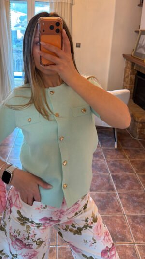 Mint Heart Button Top
