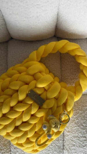 Marshmallow lemon bag πλεκτό χερούλι