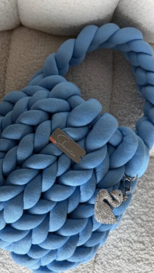 Marshmallow blue sky bag πλεκτό χερούλι