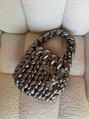 Marshmallow silver bag πλεκτό χερουλι