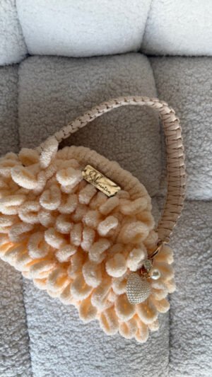 Mini Puffy Bag πεπονι με eco leather χερούλι