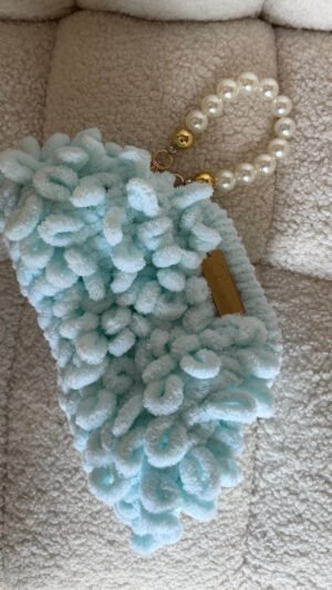 Mini Puffy Bag σιελ με χερούλι καρπού